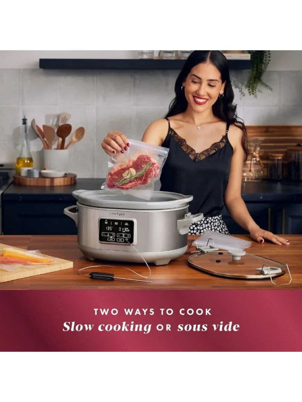 Family-Sized 7-Quart Slow Cooker with Sous Vide, Digital Display & Locking Lid